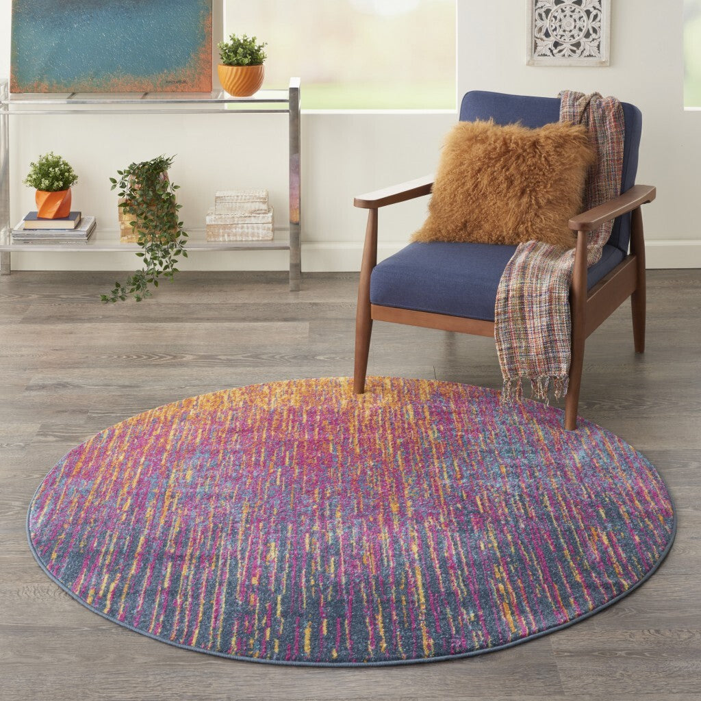 4' Round Rainbow Abstract Striations Area Rug