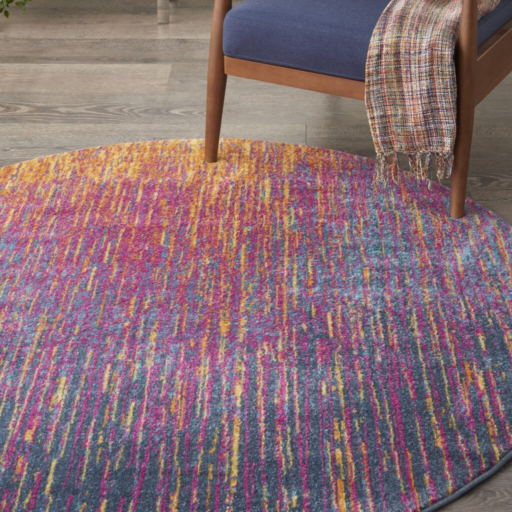 4' Round Rainbow Abstract Striations Area Rug