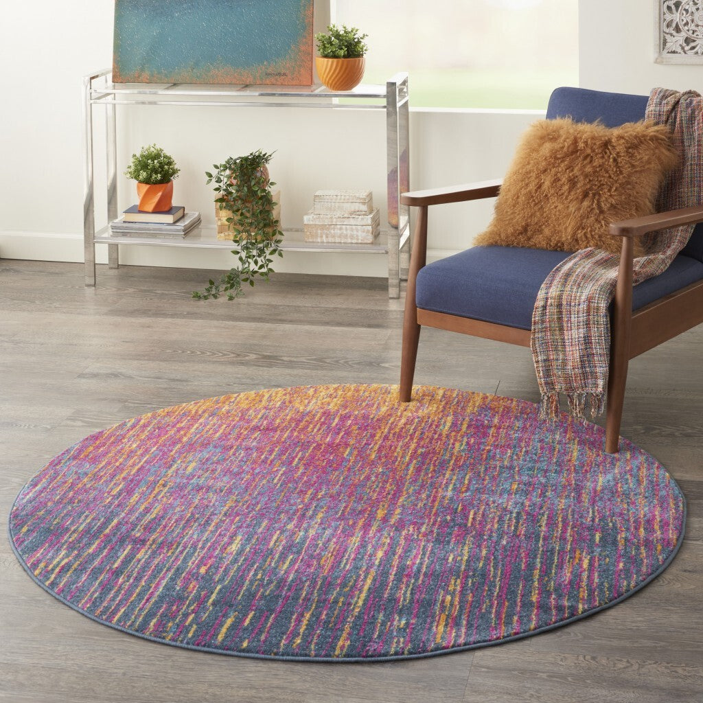 4' Round Rainbow Abstract Striations Area Rug