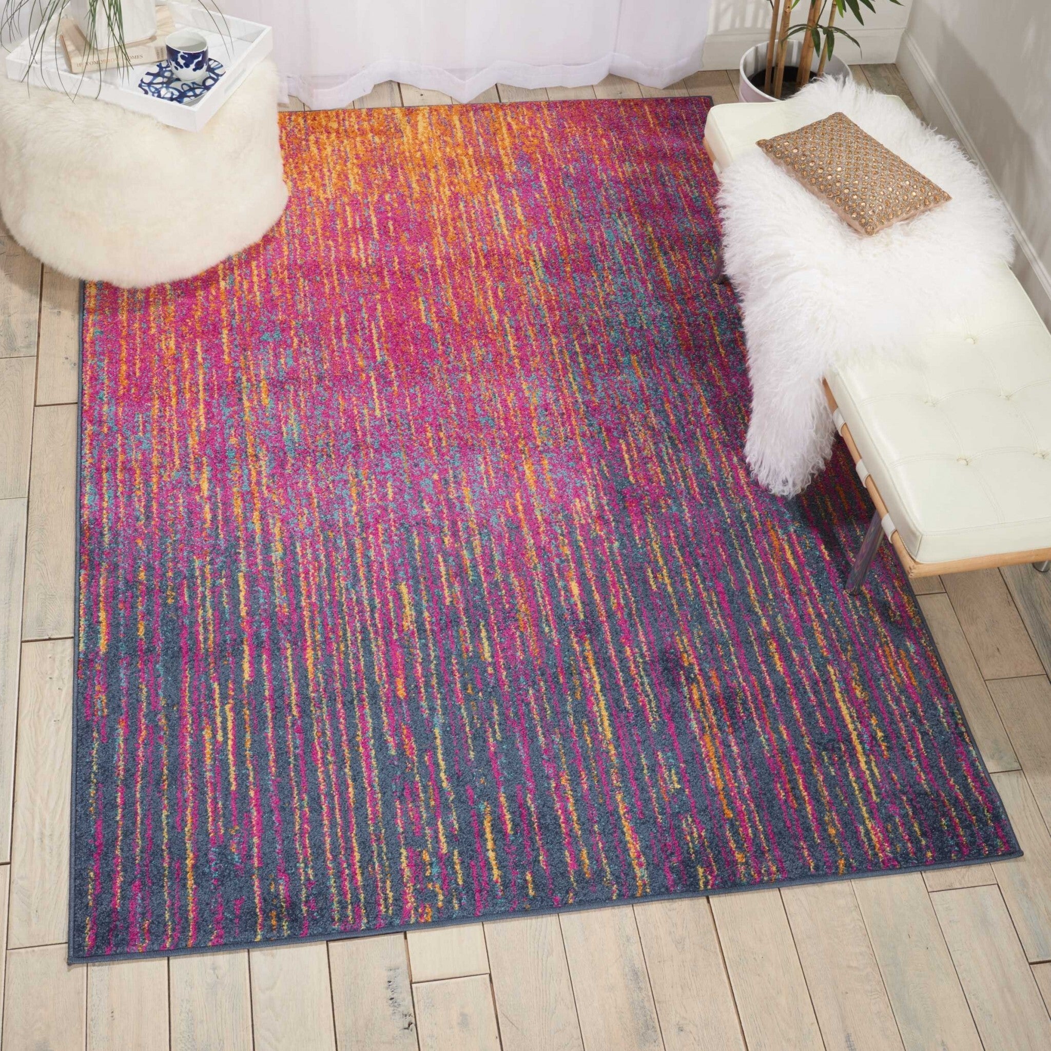 7' X 10' Rainbow Abstract Striations Area Rug