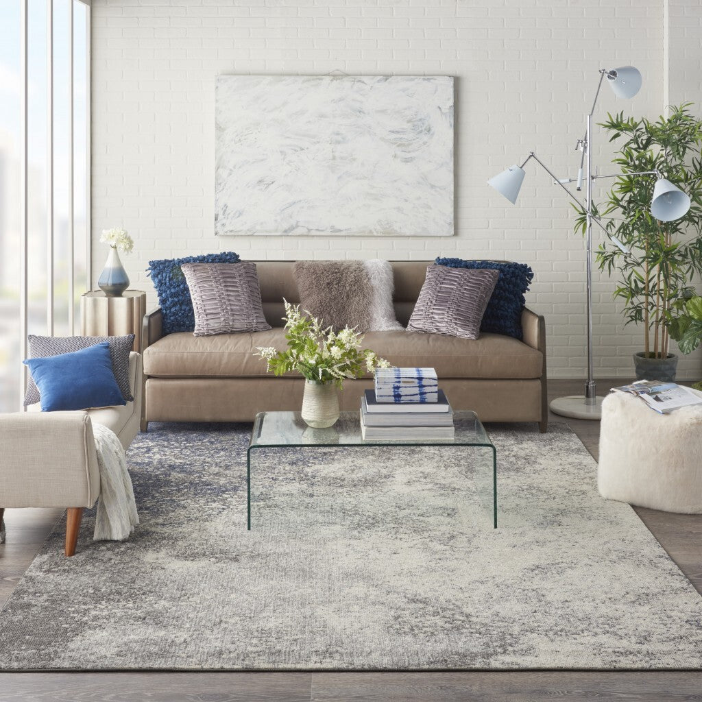 8' X 10' Charcoal And Ivory Abstract Area Rug