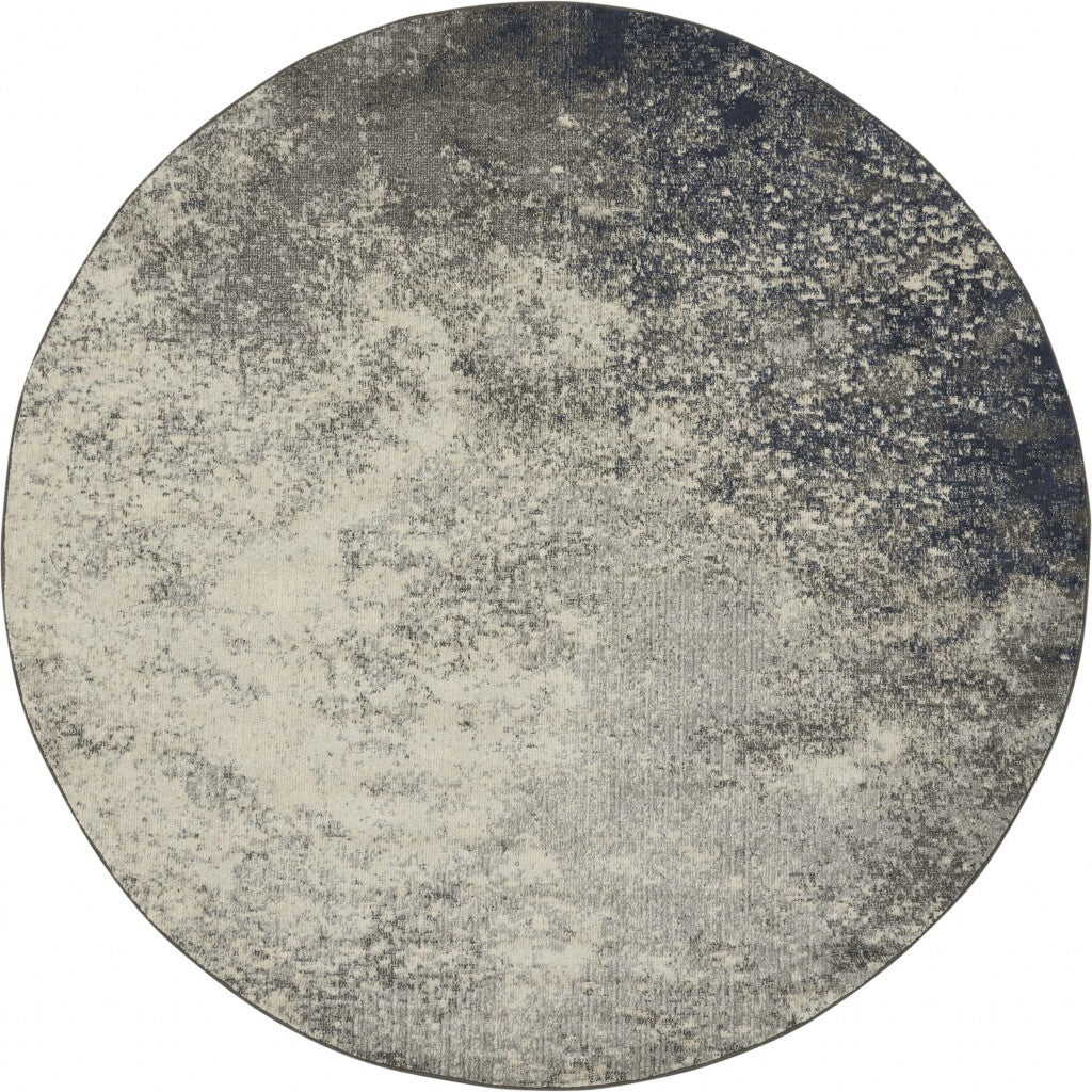8' Round Charcoal And Ivory Abstract Area Rug