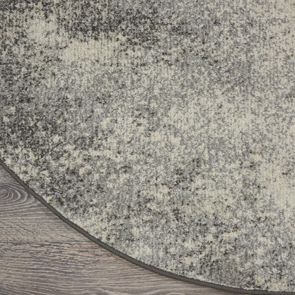 8' Round Charcoal And Ivory Abstract Area Rug
