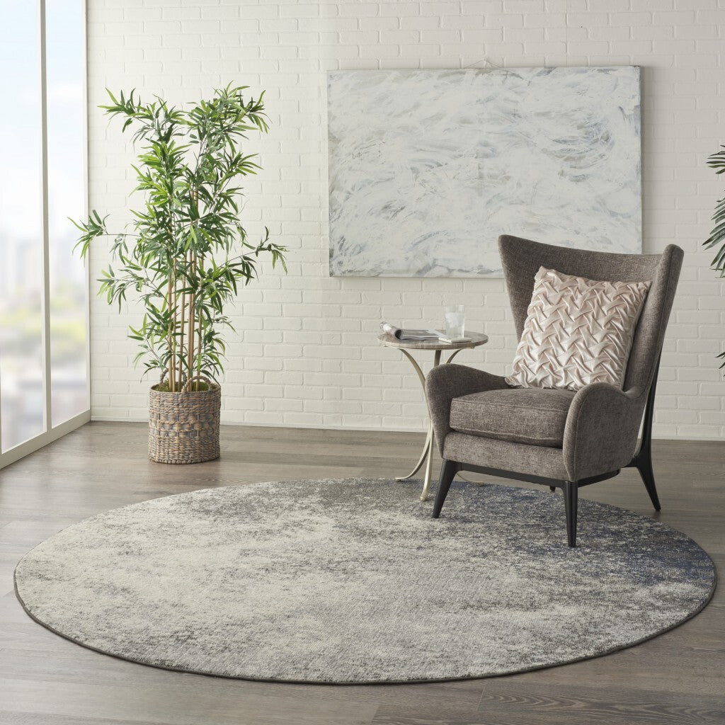 8' Round Charcoal And Ivory Abstract Area Rug