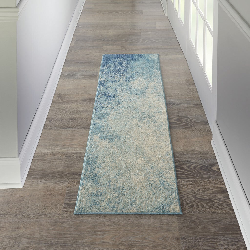 2' X 6' Light Blue And Ivory Abstract Sky Runner Rug