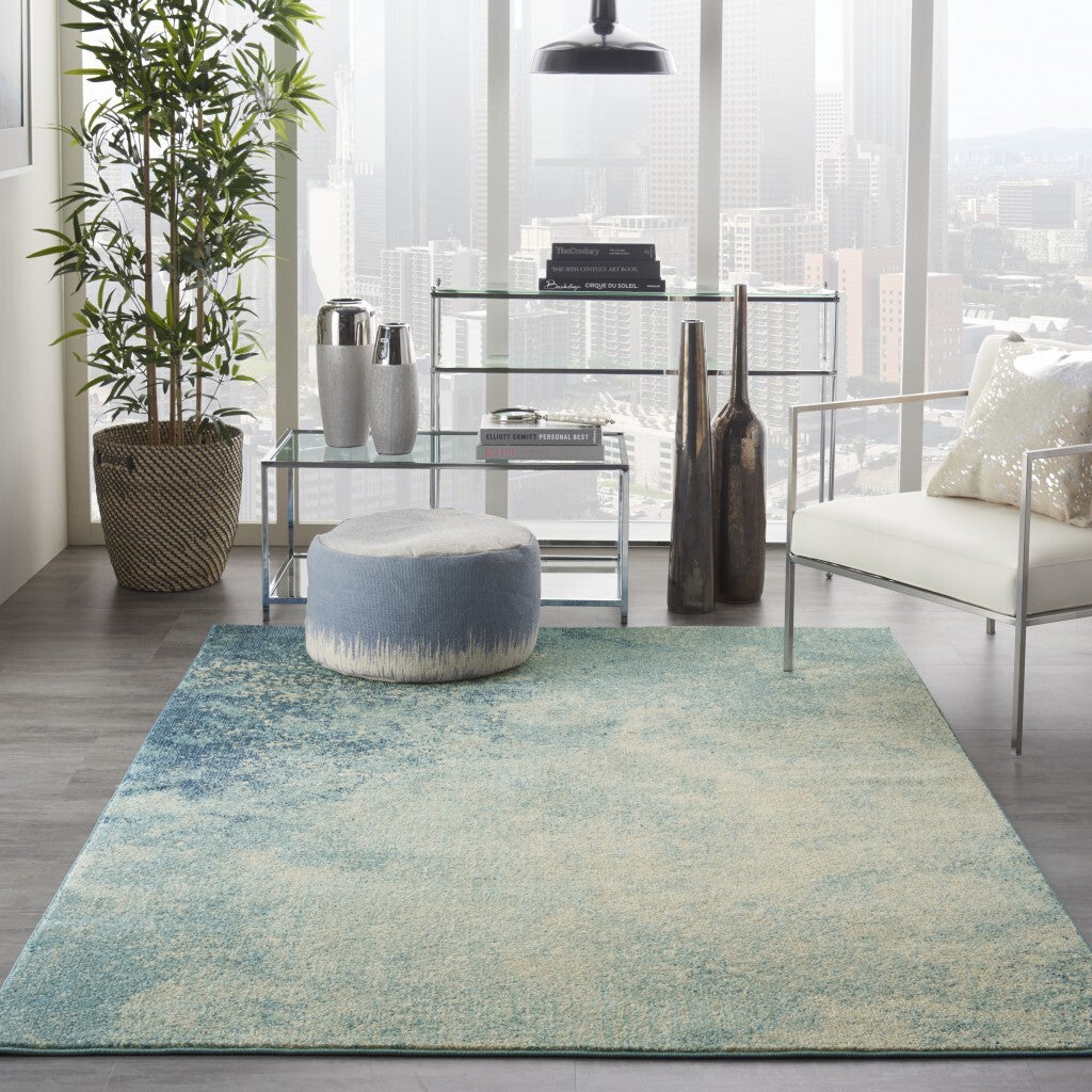 4' X 6' Light Blue And Ivory Abstract Sky Area Rug