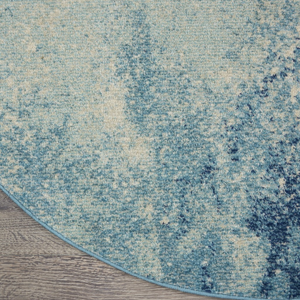 4' Round Light Blue And Ivory Abstract Sky Area Rug