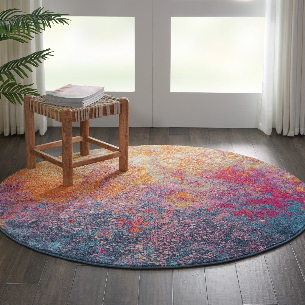 4' Round Abstract Brights Sunburst Area Rug