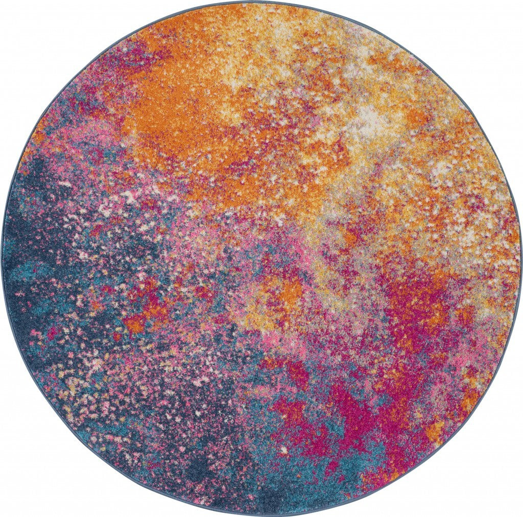 8' Round Abstract Brights Sunburst Area Rug