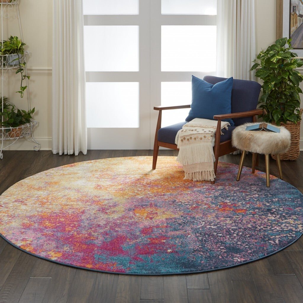 8' Round Abstract Brights Sunburst Area Rug