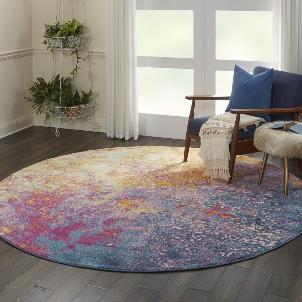 8' Round Abstract Brights Sunburst Area Rug