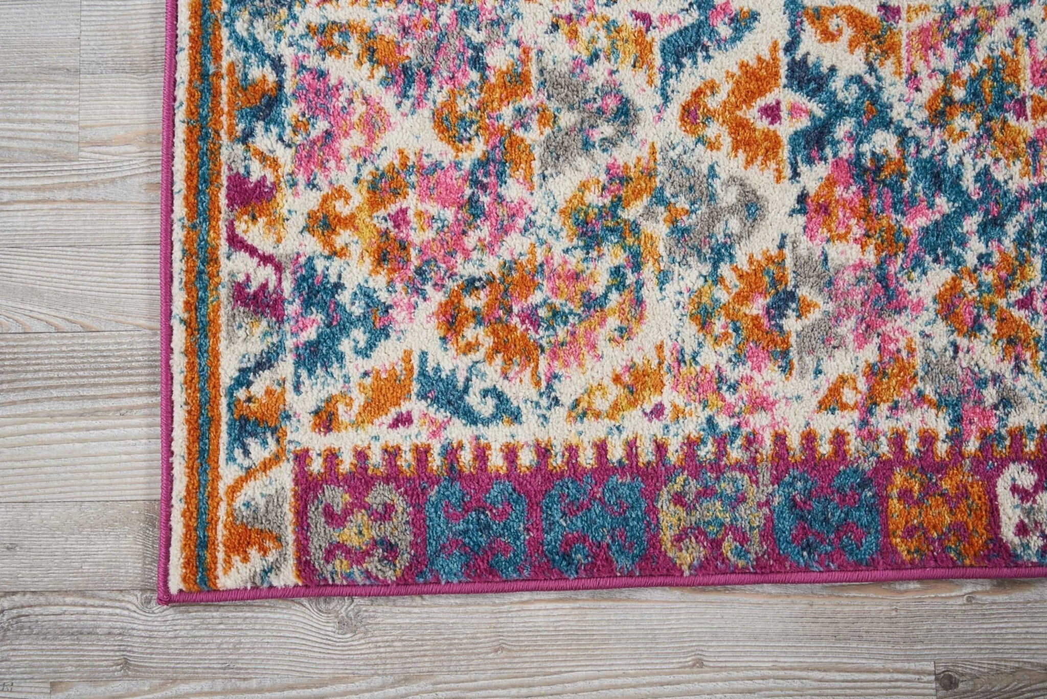 2' X 6' Ivory And Magenta Tribal Pattern Runner Rug