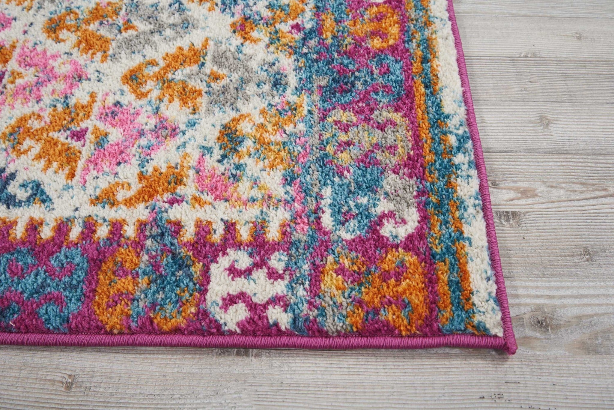 2' X 6' Ivory And Magenta Tribal Pattern Runner Rug