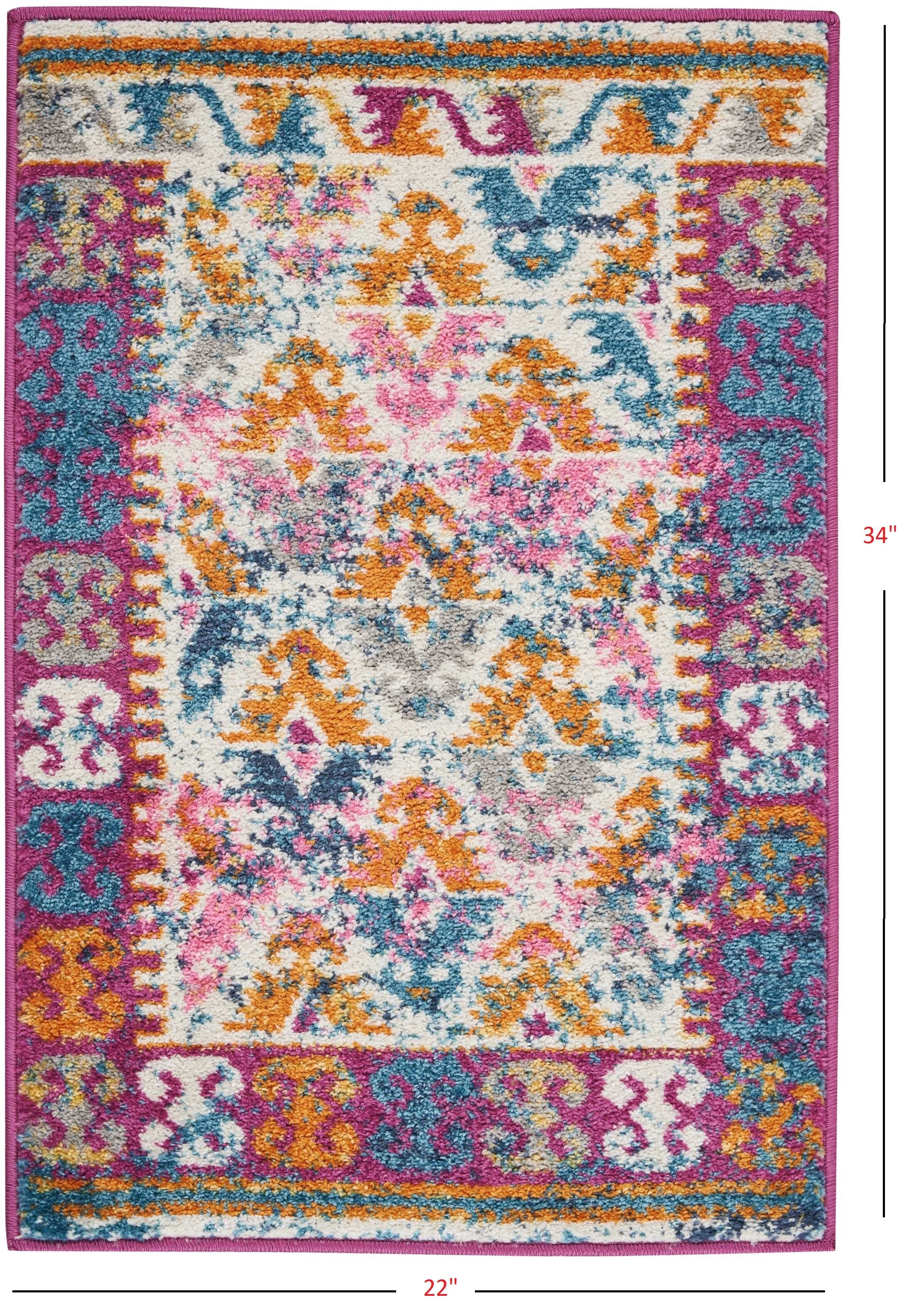 2' X 3' Ivory And Magenta Tribal Pattern Scatter Rug