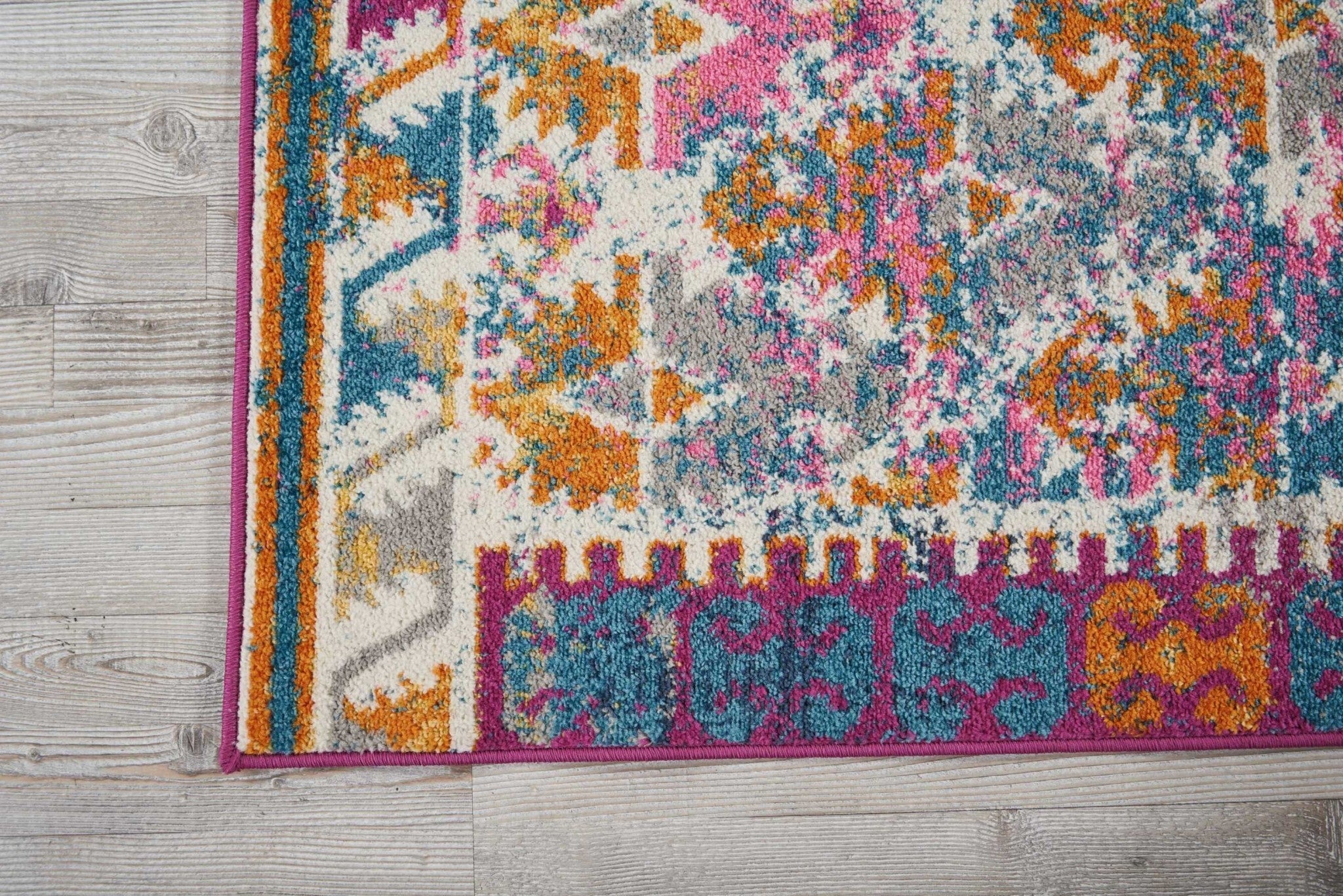 2' X 8' Ivory And Magenta Tribal Pattern Runner Rug