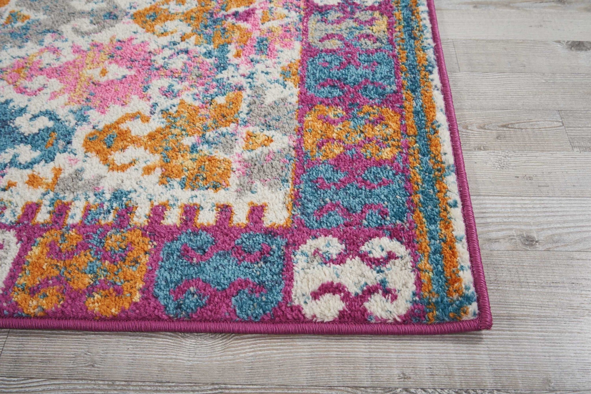 2' X 8' Ivory And Magenta Tribal Pattern Runner Rug