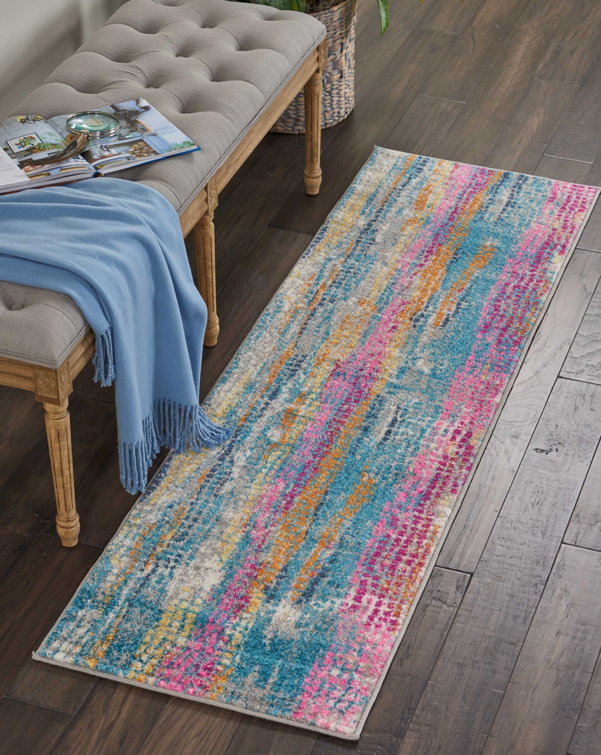 2' X 6' Gray Colorful Abstract Stripes Runner Rug