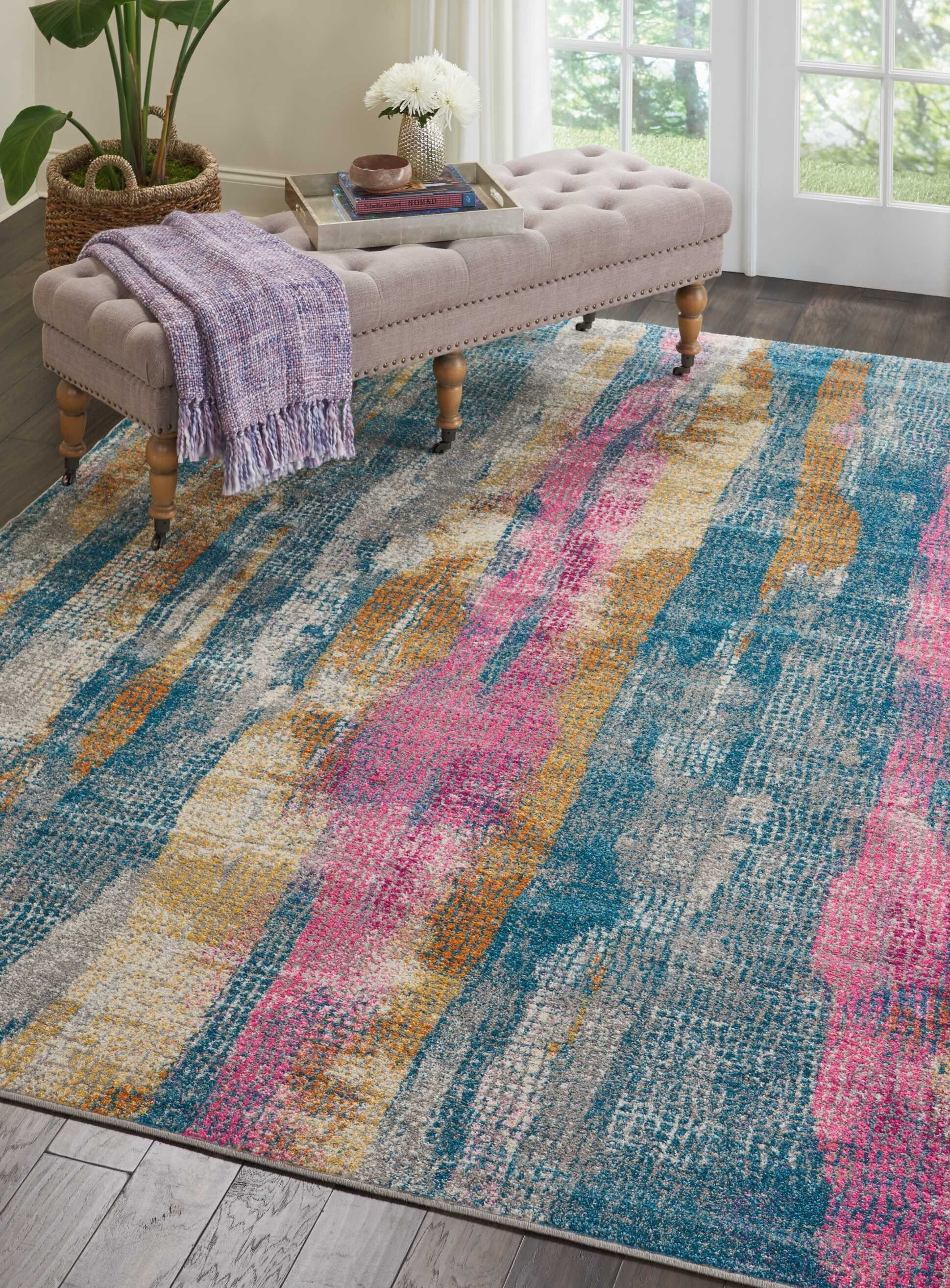 8' X 10' Gray Colorful Abstract Stripes Area Rug