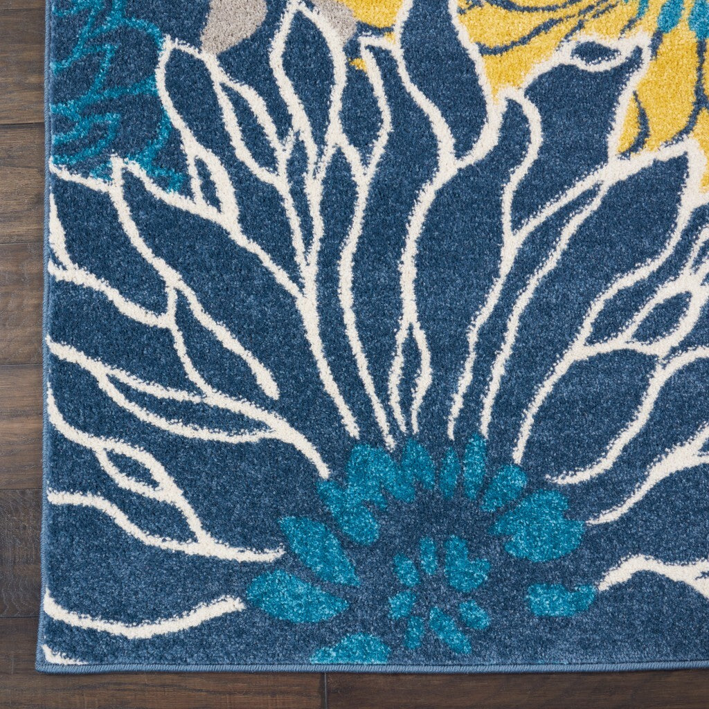 2' X 10' Blue Tropical Flower Runner Rug