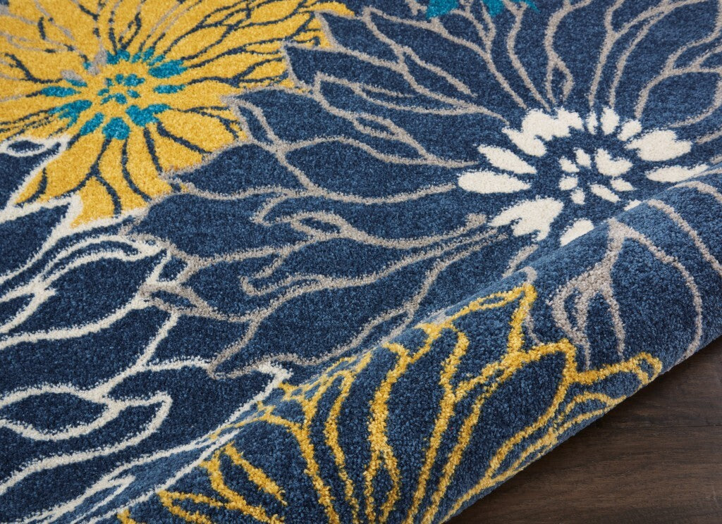 2' X 10' Blue Tropical Flower Runner Rug