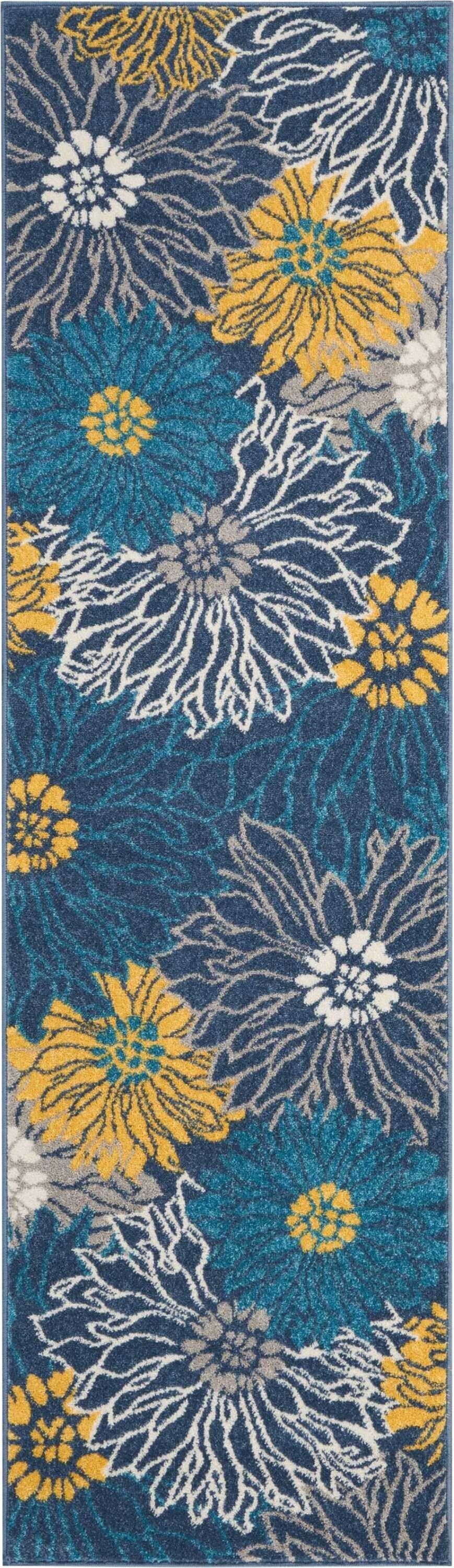 2' X 8' Blue Tropical Flower Runner Rug