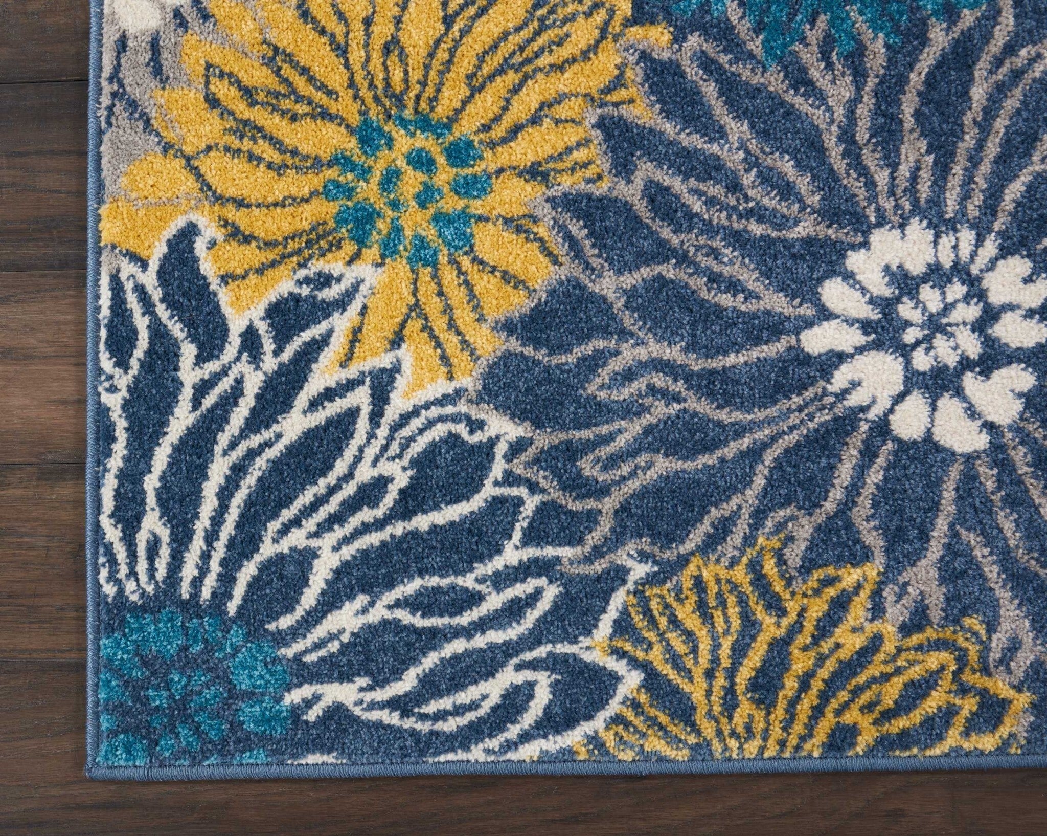 2' X 8' Blue Tropical Flower Runner Rug