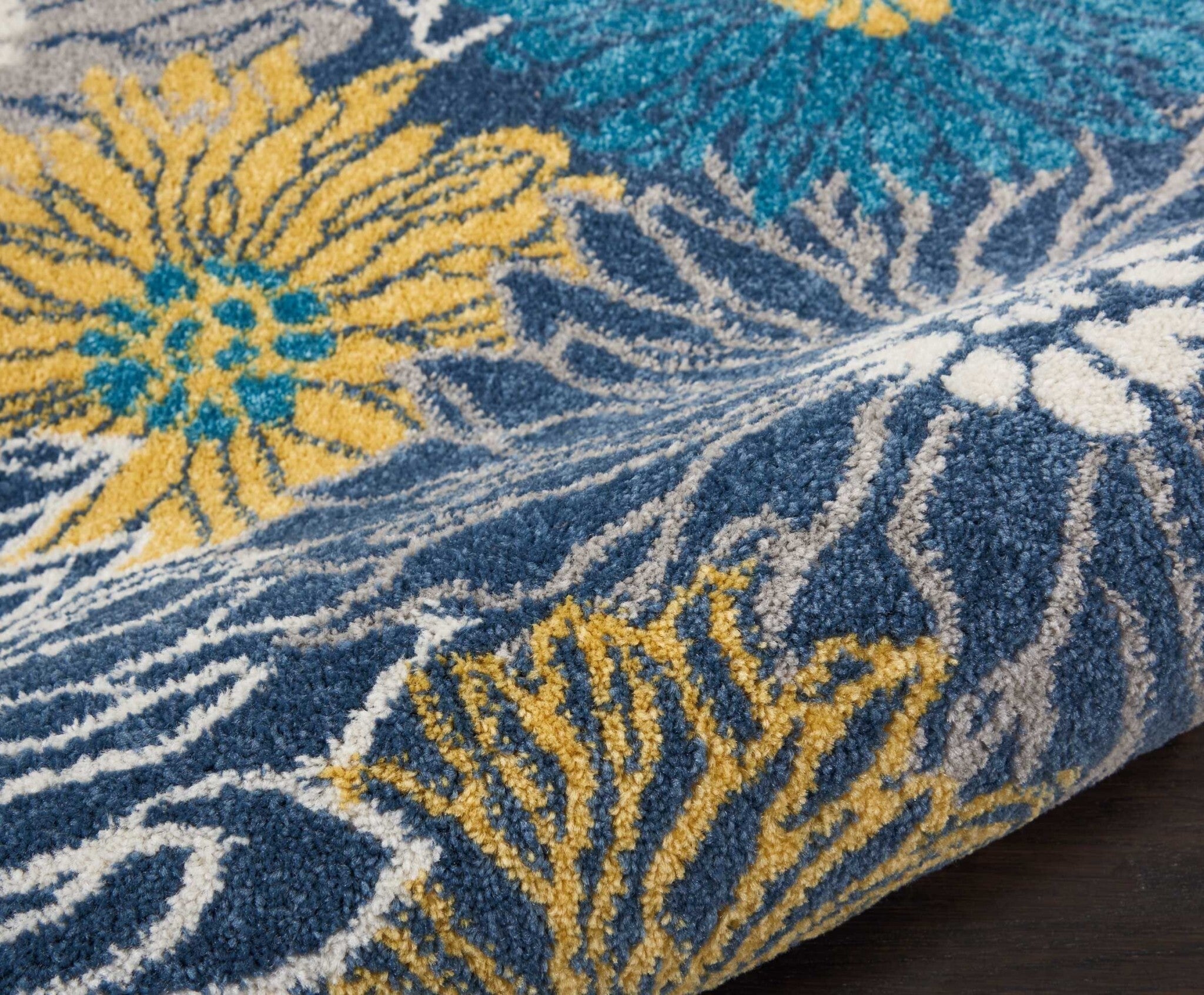 2' X 8' Blue Tropical Flower Runner Rug