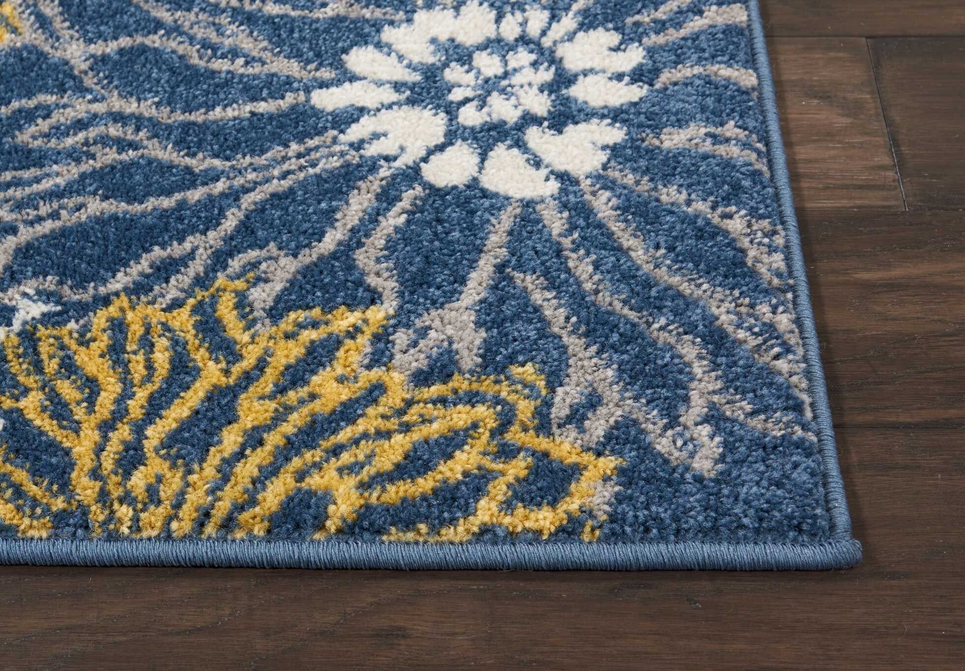 2' X 8' Blue Tropical Flower Runner Rug