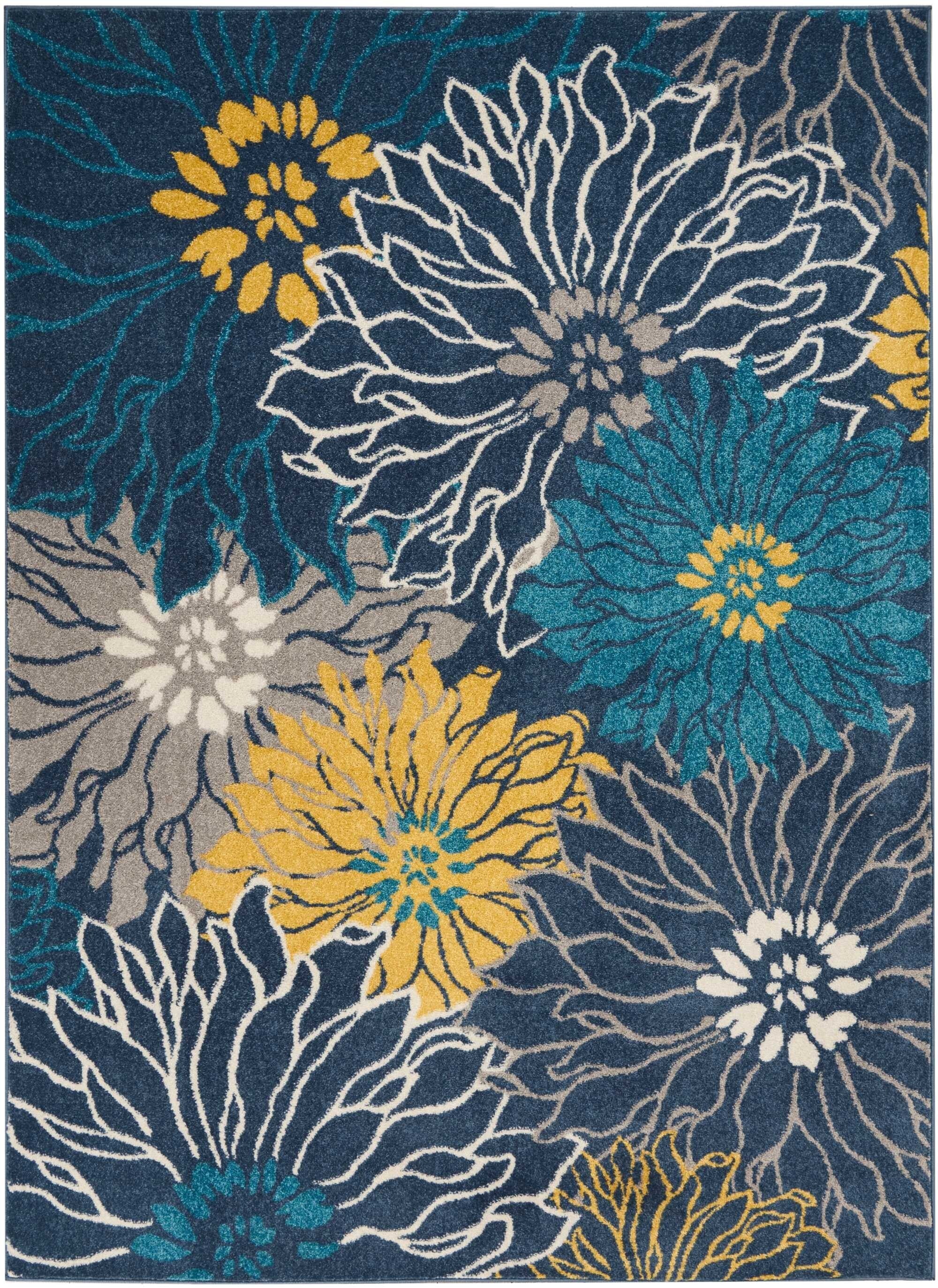 5' X 7' Blue Tropical Flower Area Rug