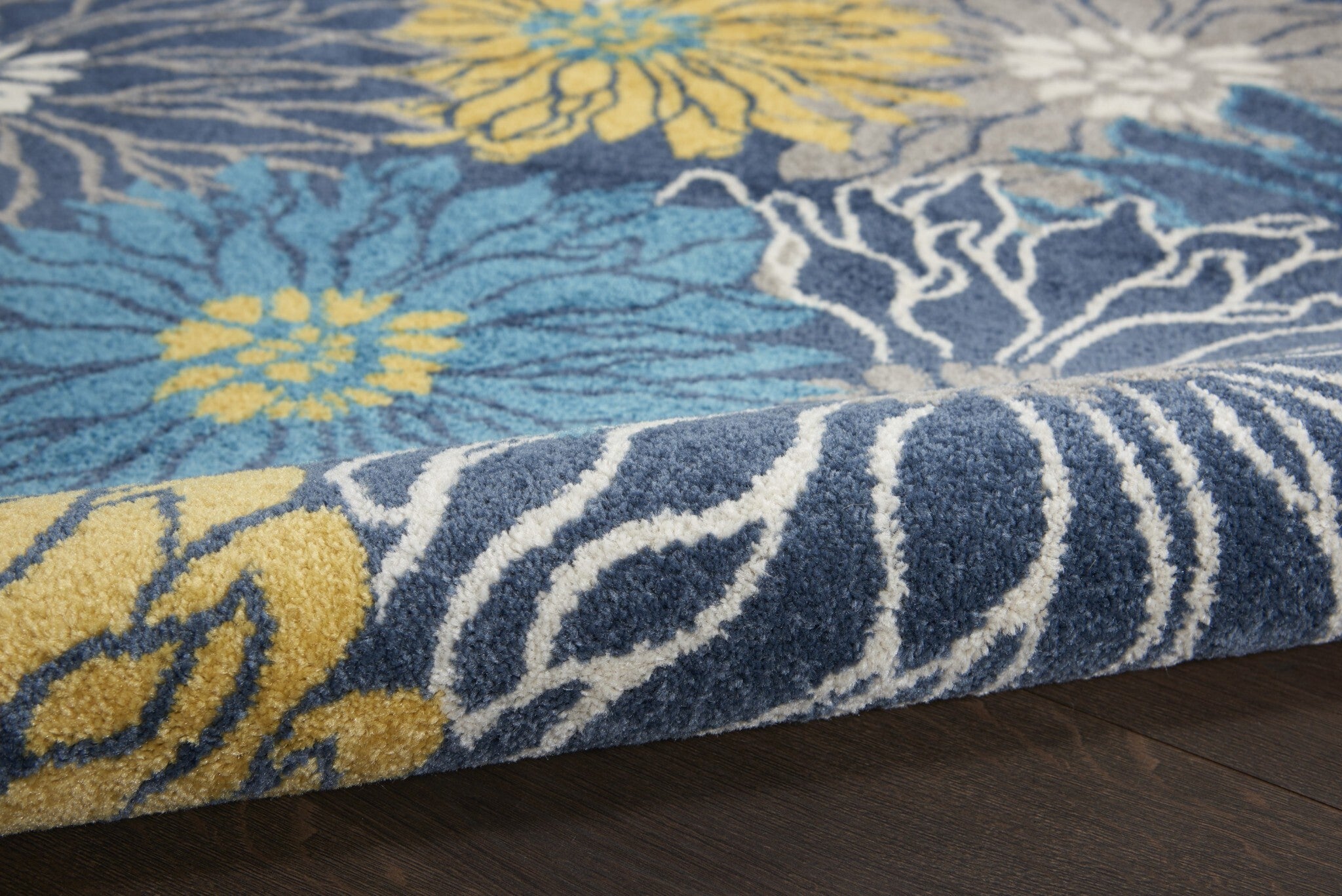 5' Round Blue Tropical Flower Area Rug