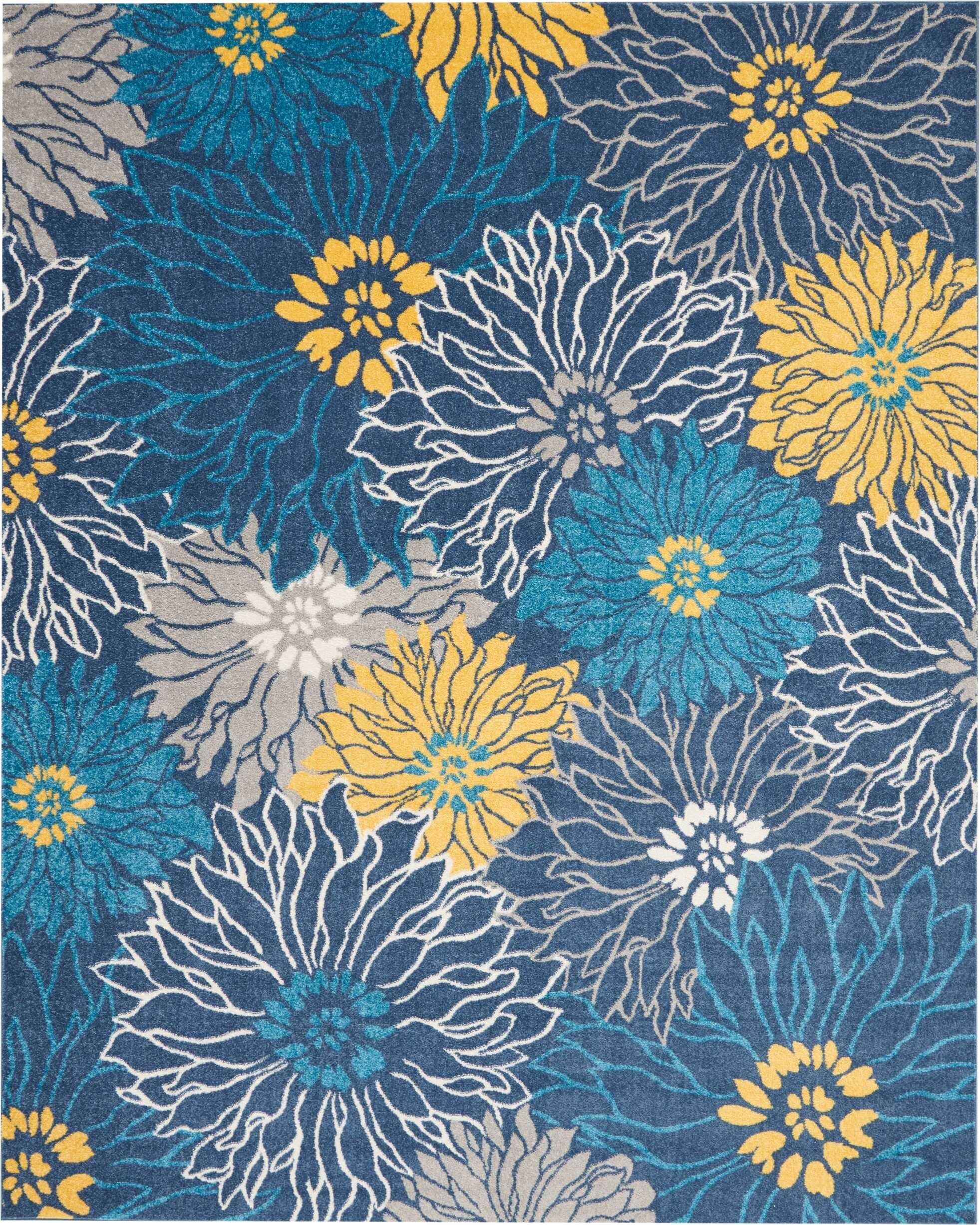 8' X 10' Blue Tropical Flower Area Rug