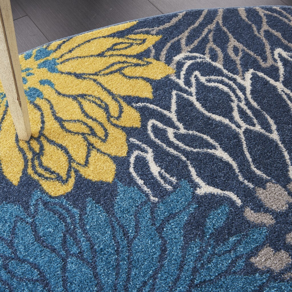8' Round Blue Tropical Flower Area Rug