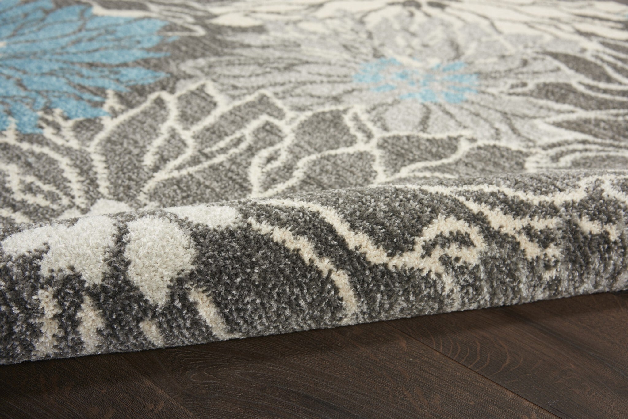5' X 7' Charcoal And Blue Big Flower Area Rug