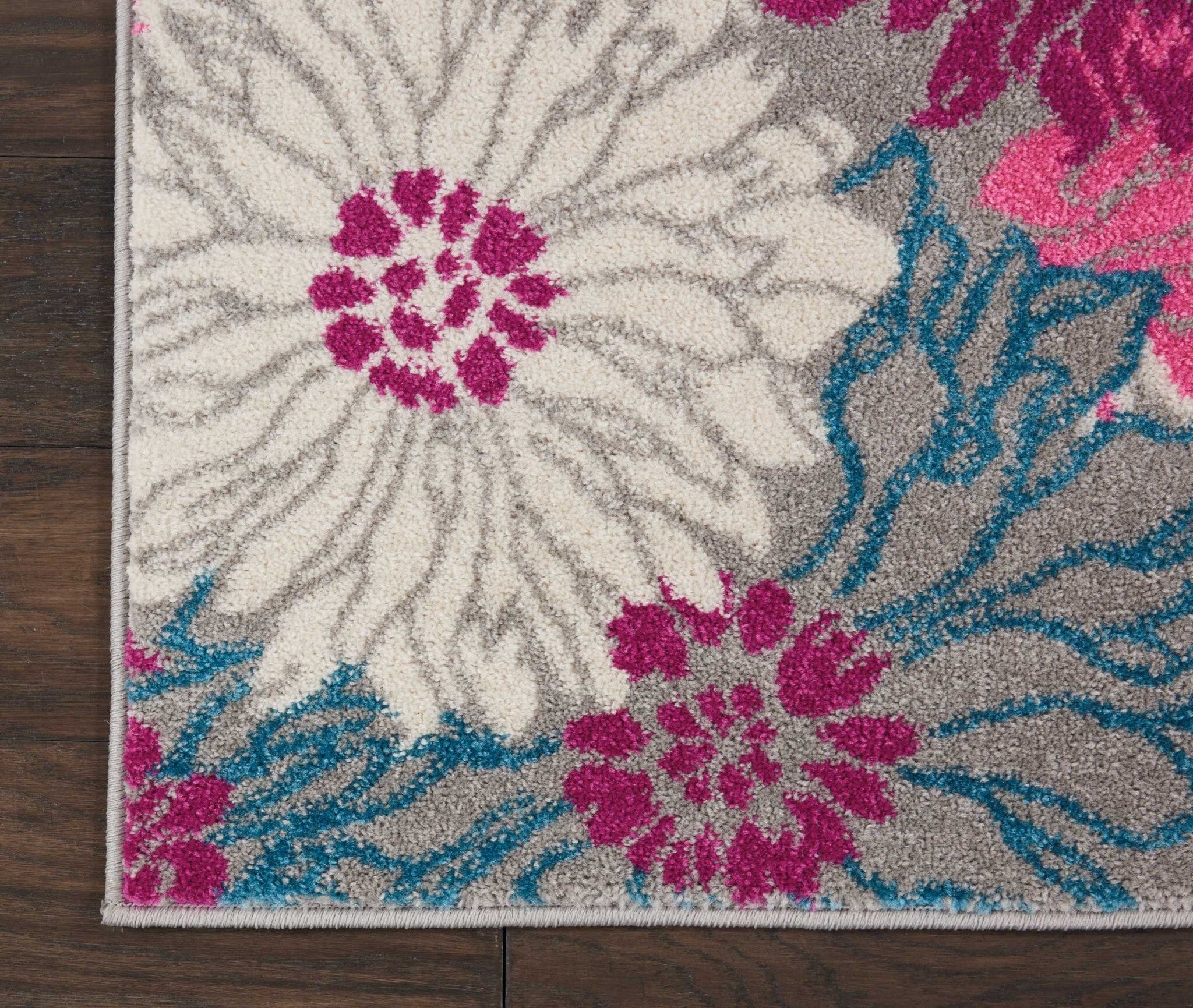 2' X 6' Gray And Pink Tropical Flower Runner Rug