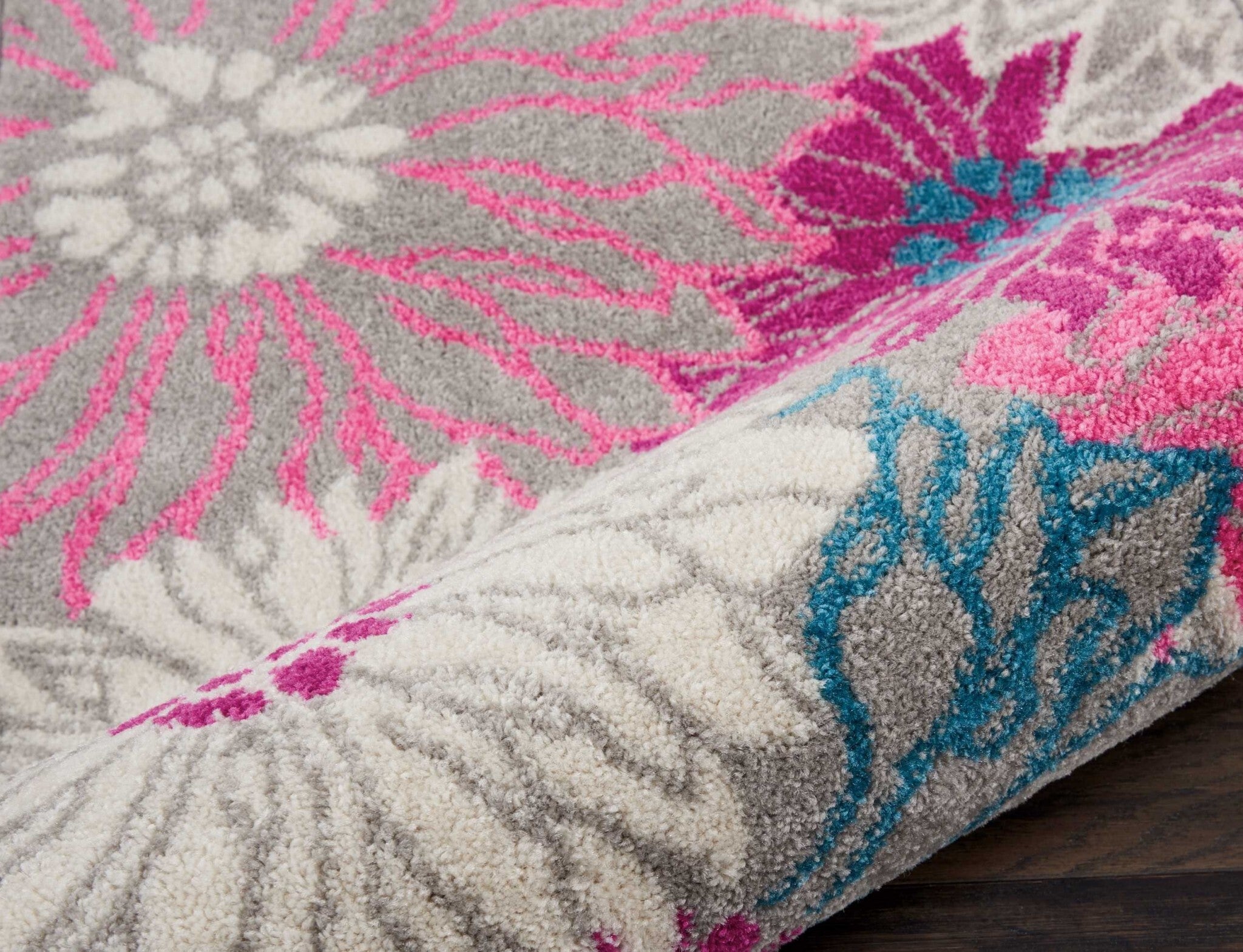 2' X 6' Gray And Pink Tropical Flower Runner Rug