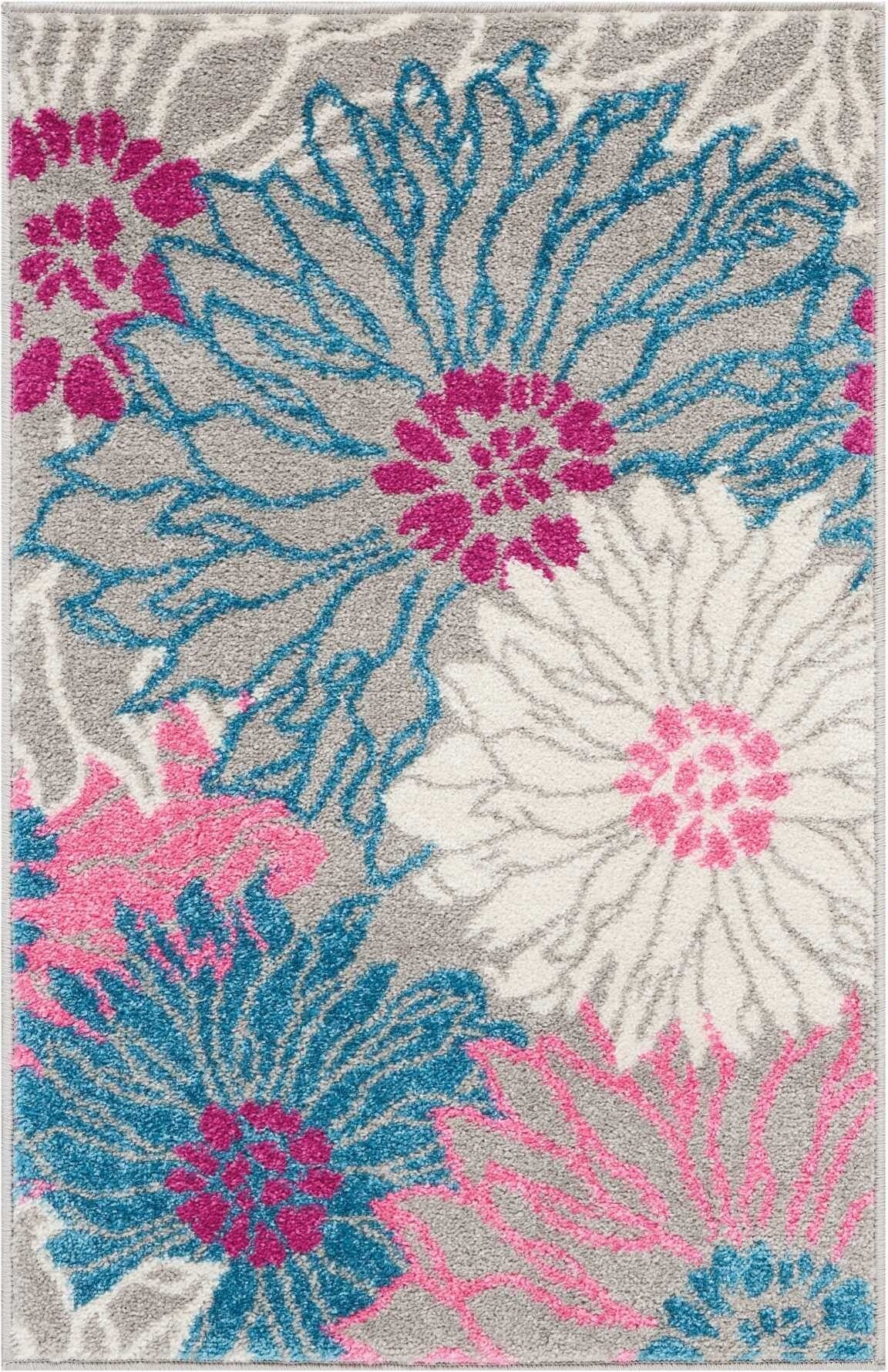 2' X 3' Gray And Pink Tropical Flower Scatter Rug