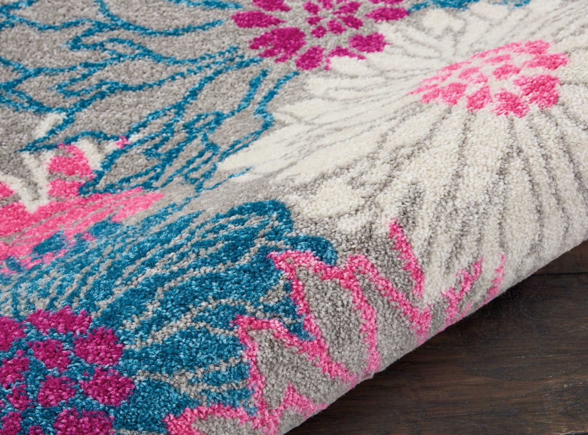 2' X 3' Gray And Pink Tropical Flower Scatter Rug
