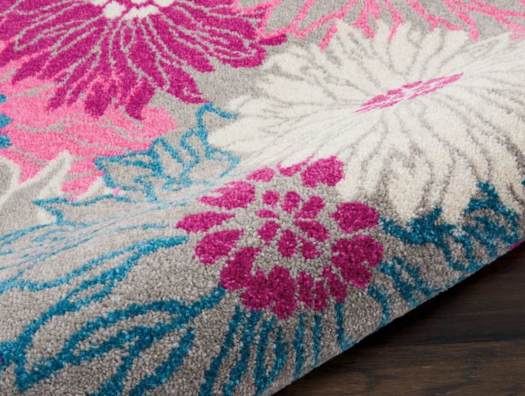 2' X 8' Gray And Pink Tropical Flower Runner Rug