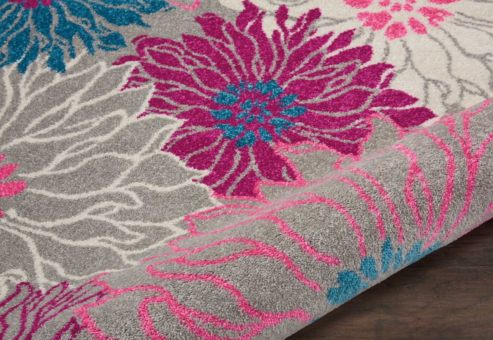 4' X 6' Gray And Pink Tropical Flower Area Rug