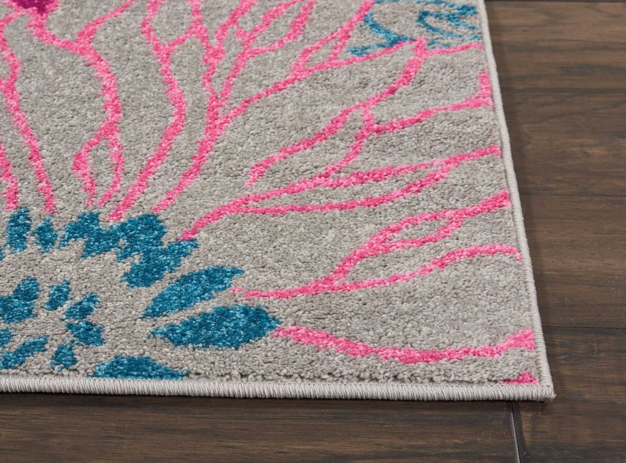 4' X 6' Gray And Pink Tropical Flower Area Rug