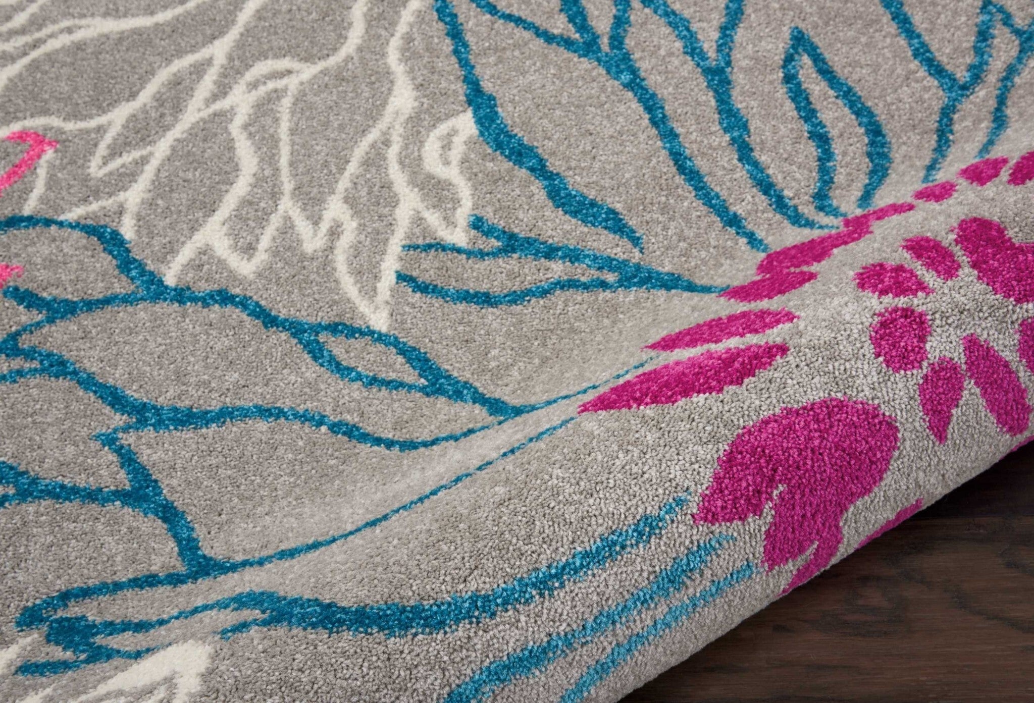 7' X 10' Gray And Pink Tropical Flower Area Rug
