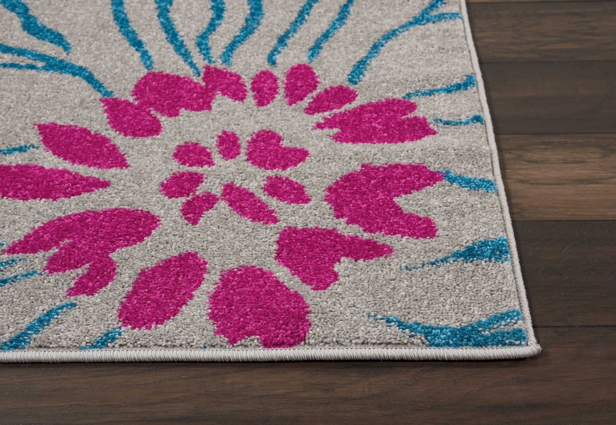 7' X 10' Gray And Pink Tropical Flower Area Rug