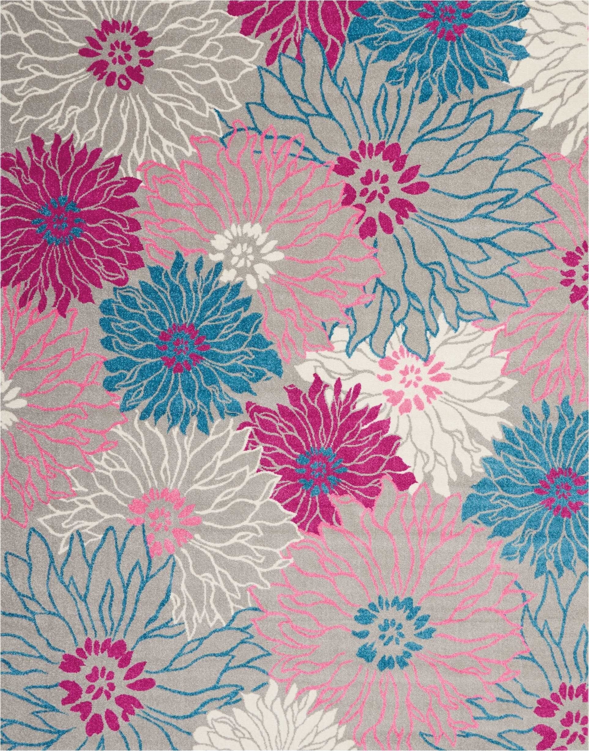 8' X 10' Gray And Pink Tropical Flower Area Rug