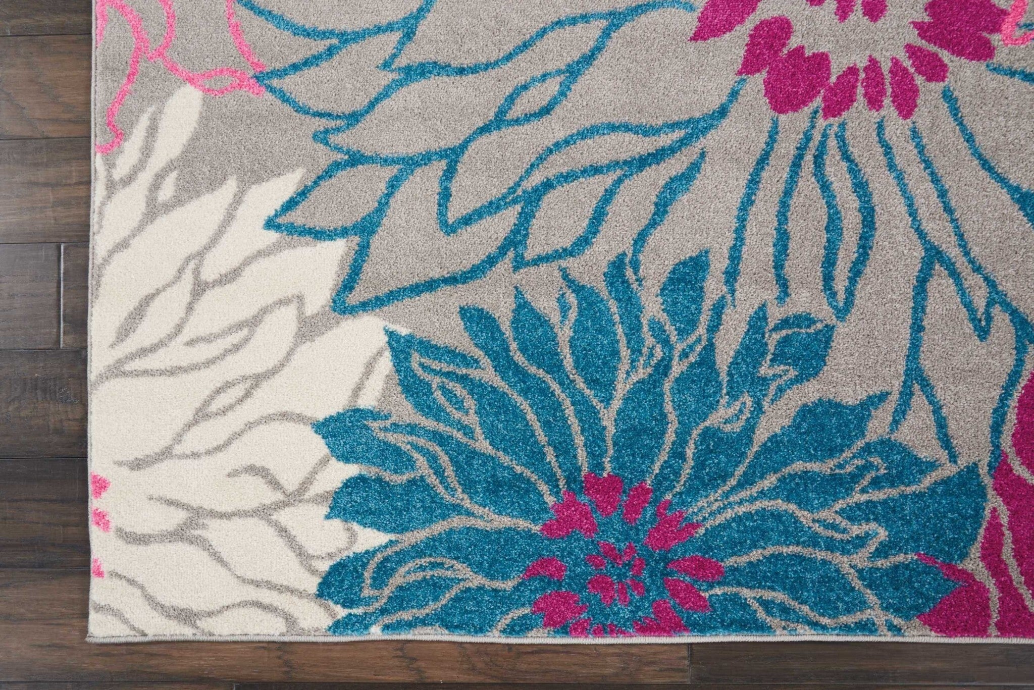 8' X 10' Gray And Pink Tropical Flower Area Rug