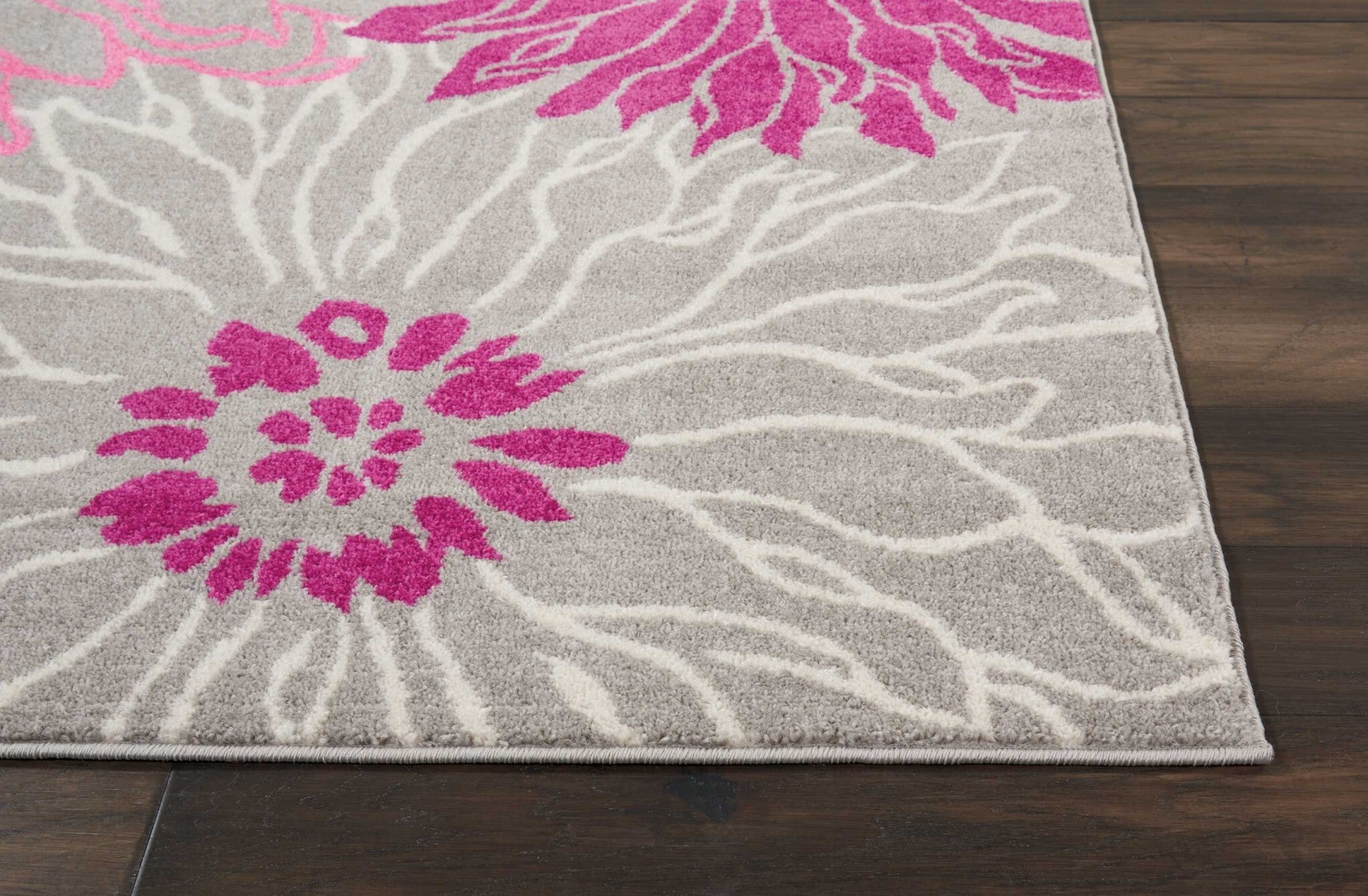 8' X 10' Gray And Pink Tropical Flower Area Rug