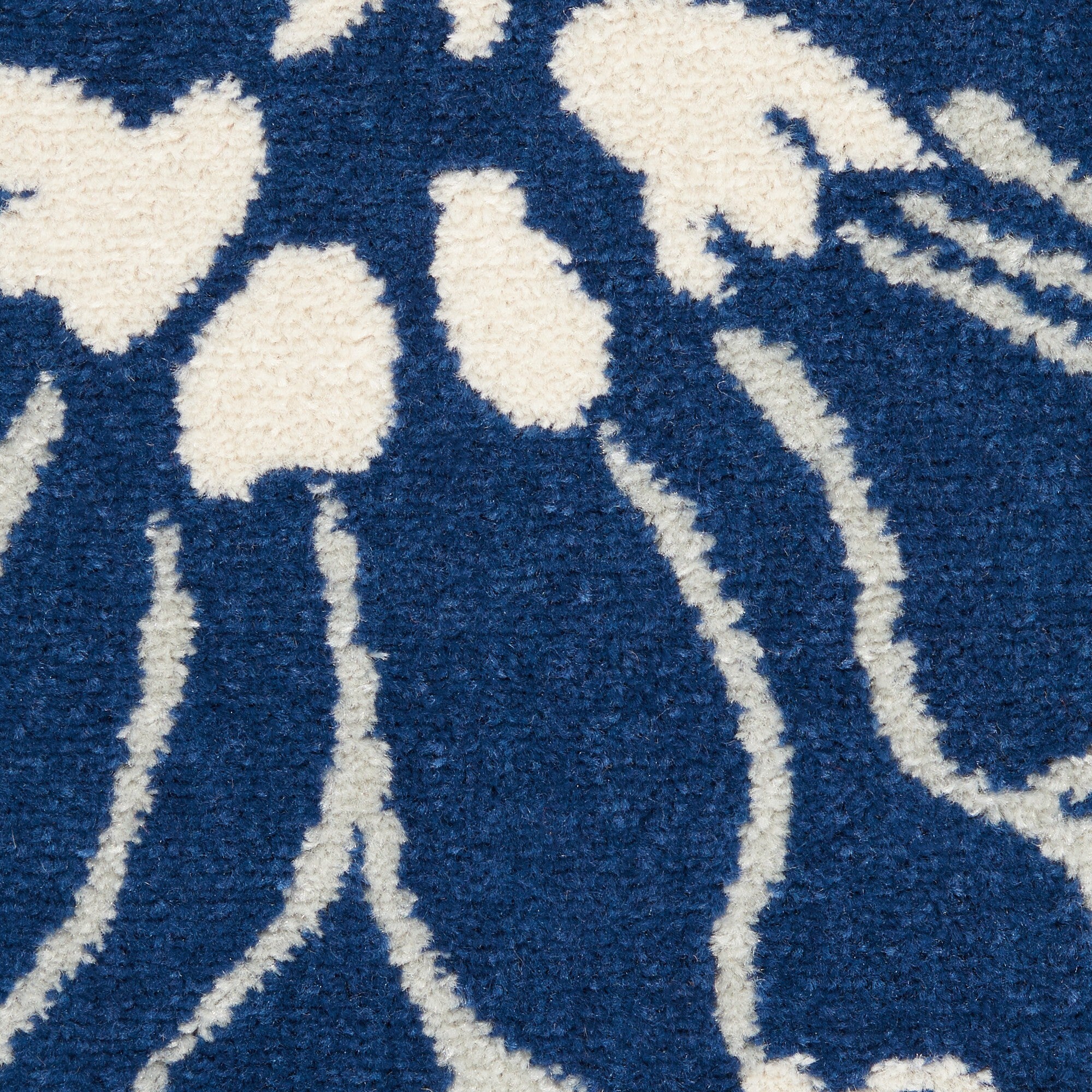 2' X 6' Navy And Ivory Floral Runner Rug