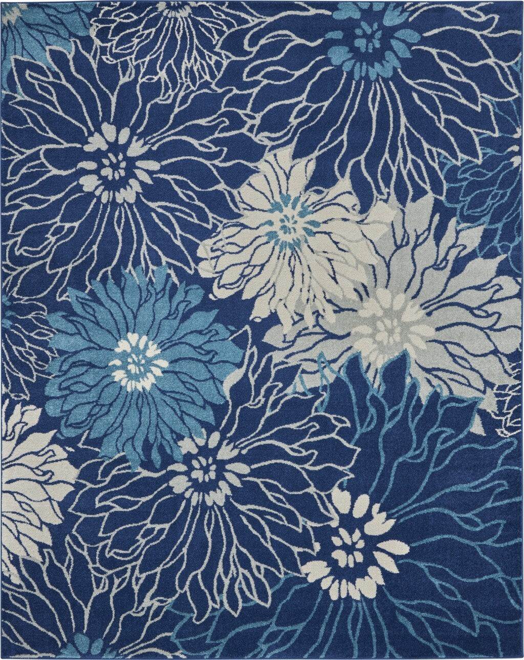 7' X 10' Navy And Ivory Floral Area Rug