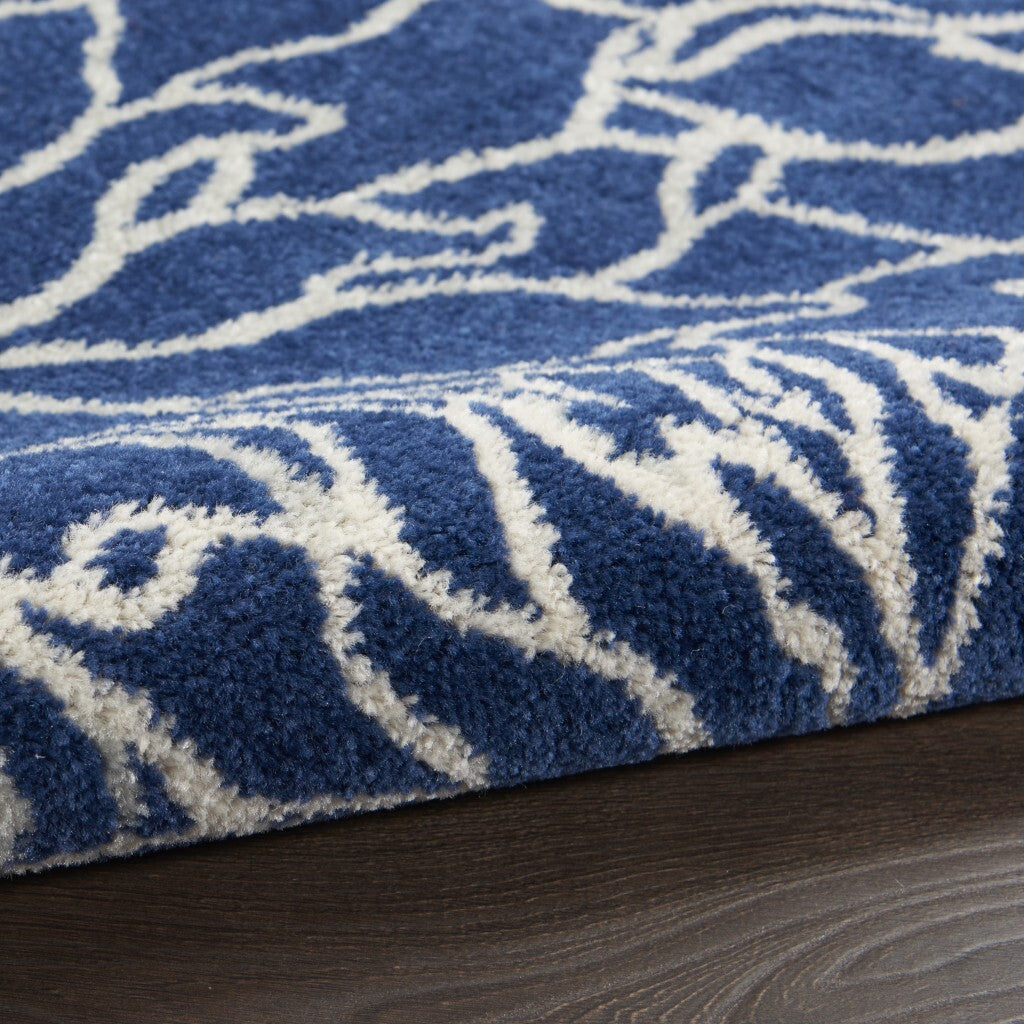 7' X 10' Navy And Ivory Floral Area Rug