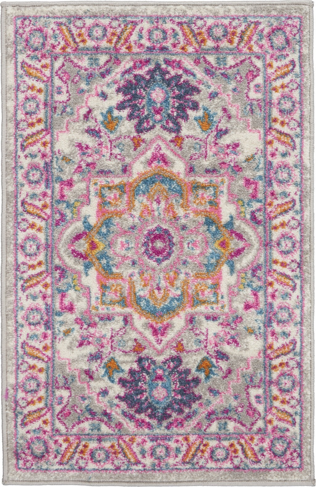 2' X 3' Light Gray And Pink Medallion Scatter Rug