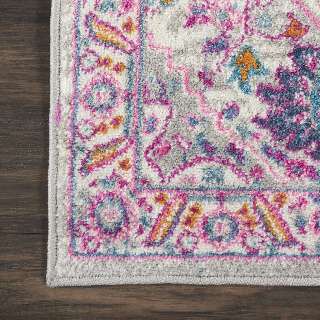 2' X 3' Light Gray And Pink Medallion Scatter Rug